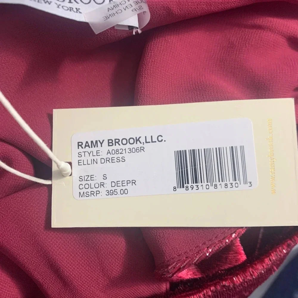 Ramy Brook Ellin Halter Dress in Deep Red Velvet Size US Large‎